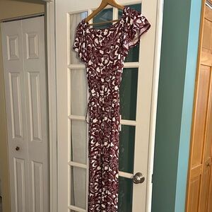 LOFT Maroon and White Floral Maxi Dress